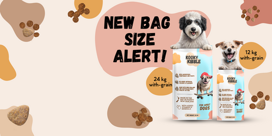 Heads Up for a Glow-Up! 🎉 Kooky Kibble’s Grain Dog Food Now Comes in Two Sizes!