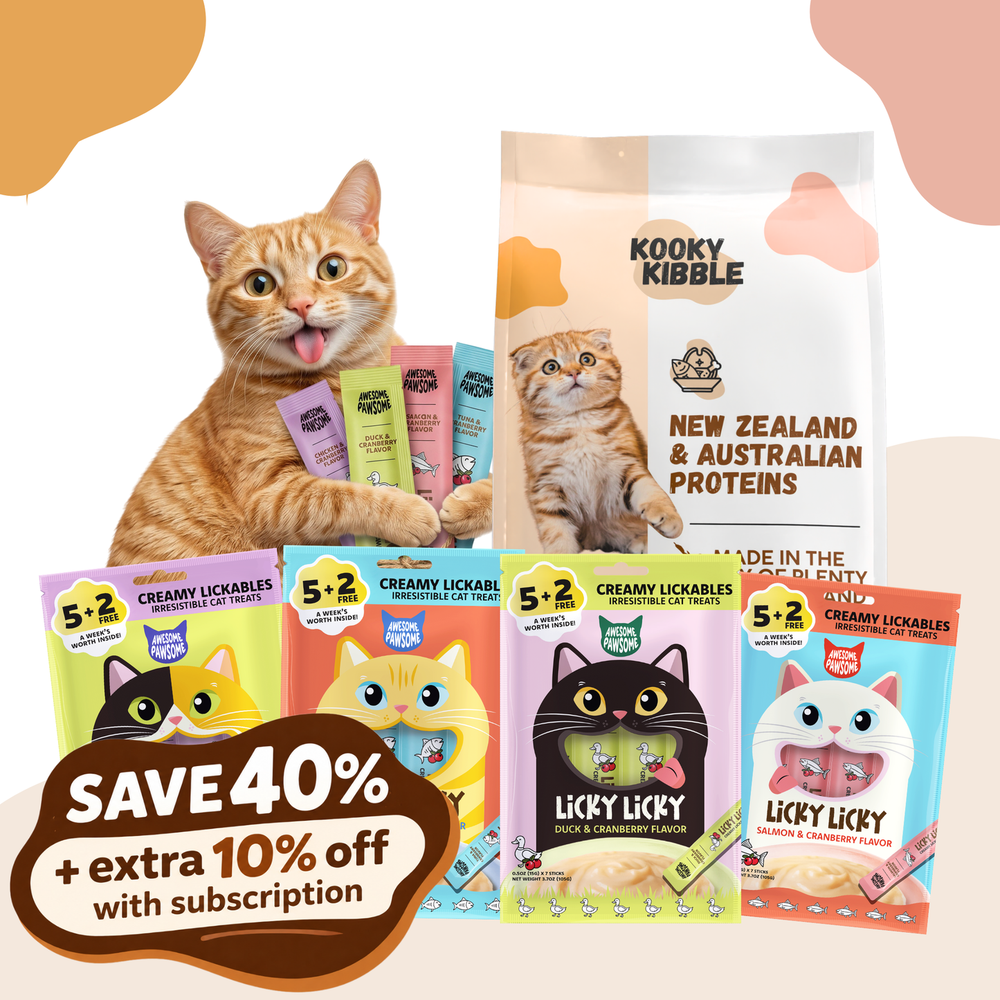 Kooky Kibble & Awesome Pawsome Kibble & Licks Cat Bundle