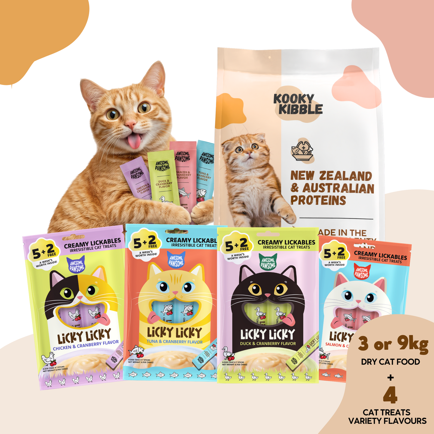 Kooky Kibble & Awesome Pawsome Kibble & Licks Cat Bundle