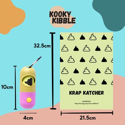 Kooky Krap Katcher – Biodegradable Dog & Cat Poop Bags with Poop Bag Dispenser with LED Light