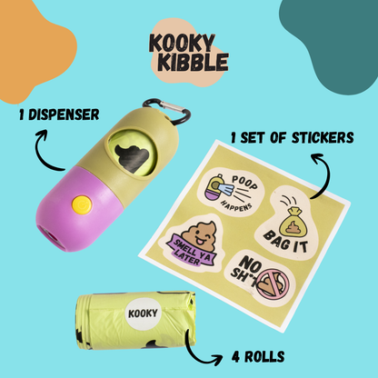 Kooky Krap Katcher – Biodegradable Dog & Cat Poop Bags with Poop Bag Dispenser with LED Light