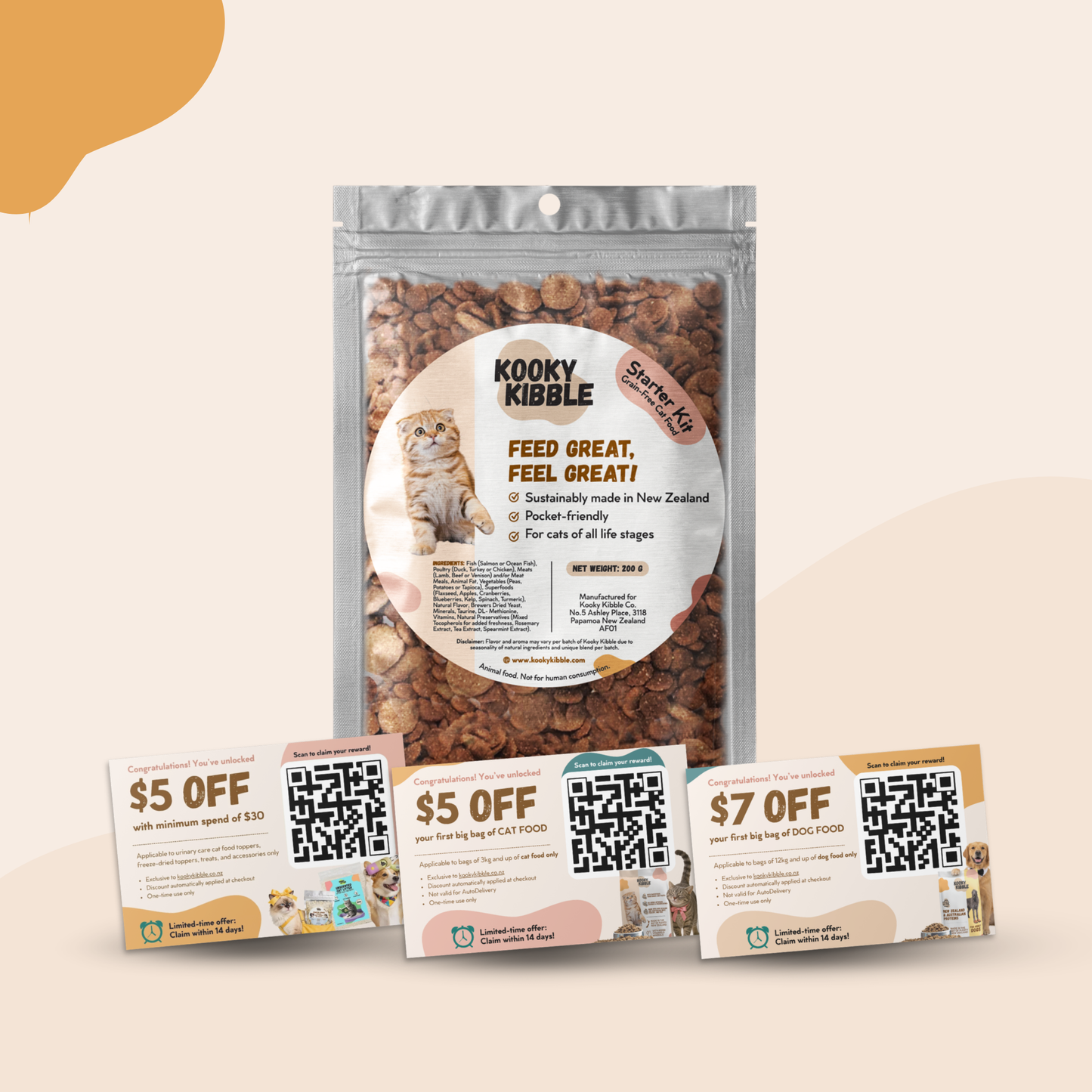 Cat kibble sample pack for flavour testing