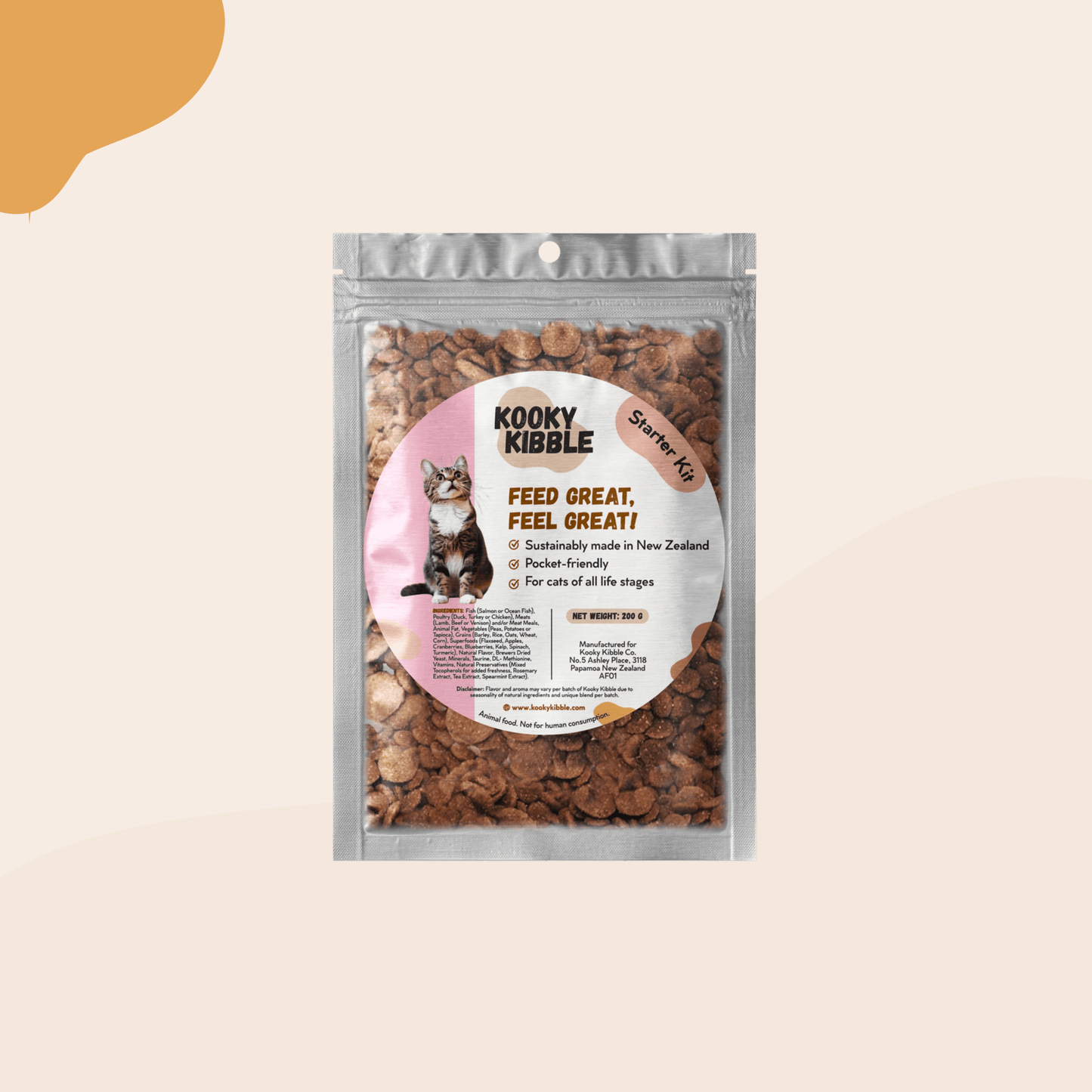 Kooky Kibble cat kibble starter kit 200g bag
