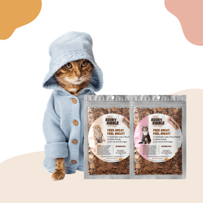 Kooky Kibble dry cat food starter kit 200g sample pack