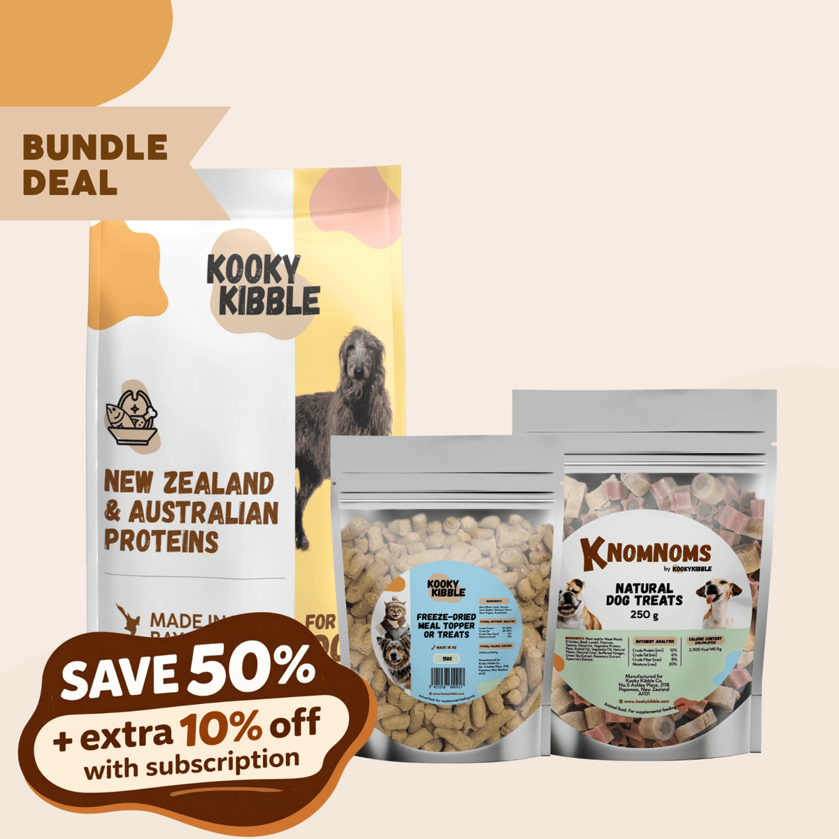 Kooky Kibble Grain-Free Dog Bundle with Treats & Toppers - Kooky Kibble NZ