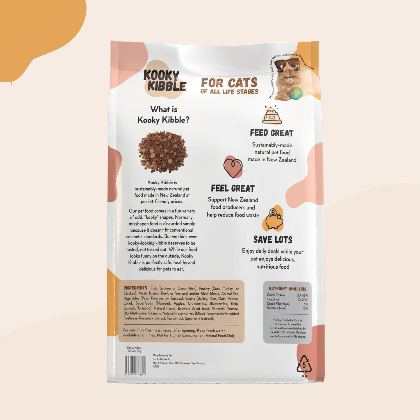 Kooky Kibble cat food recipe with quality proteins and grains