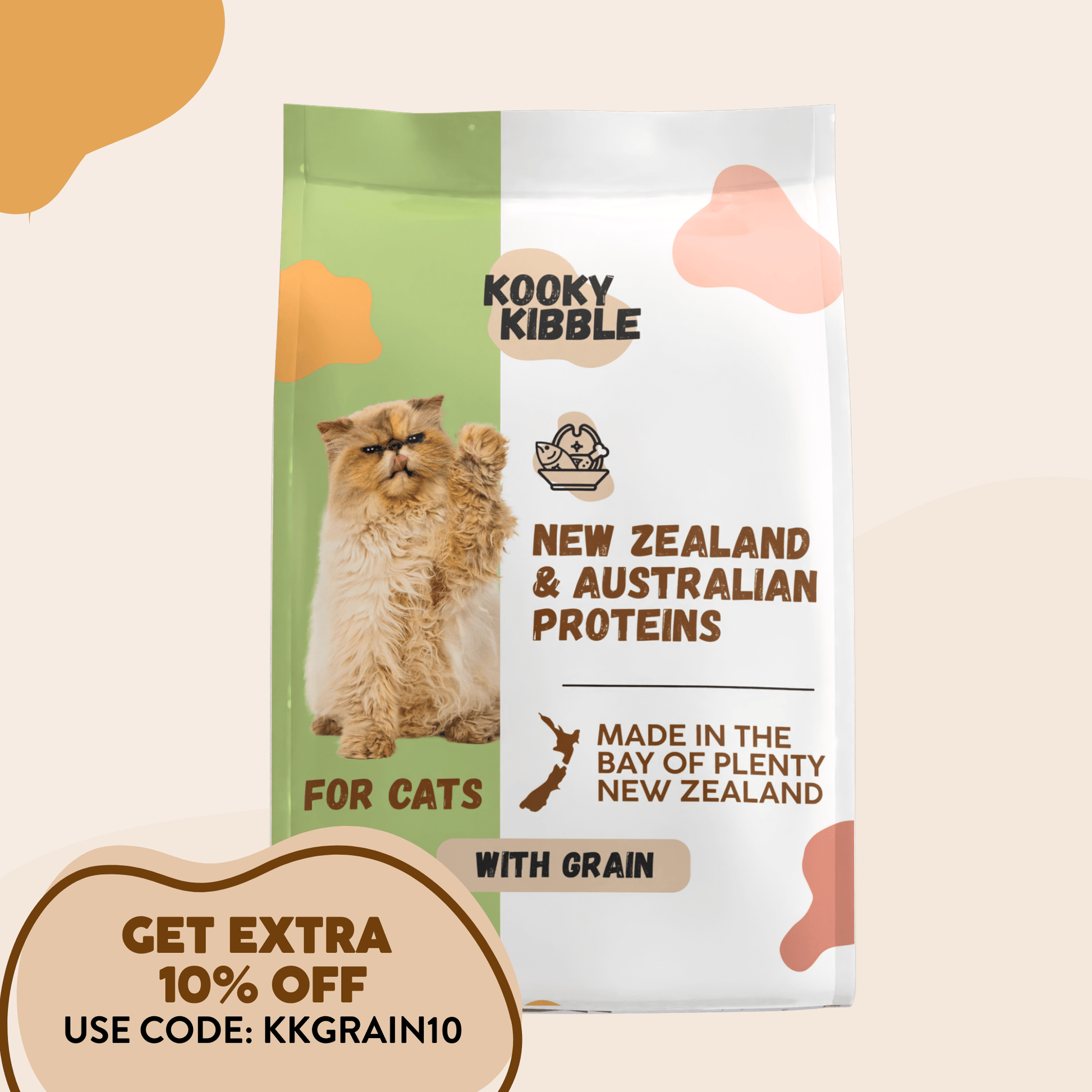 New Zealand cat food with grains 3kg bag Kooky Kibble