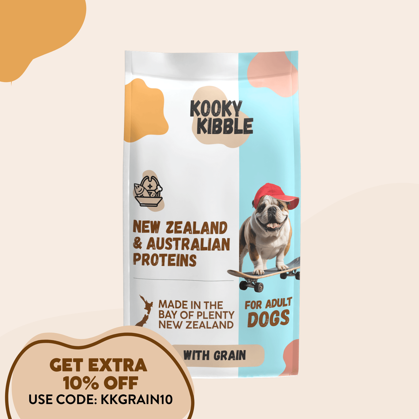New Zealand dog food with grains 12kg bag Kooky Kibble