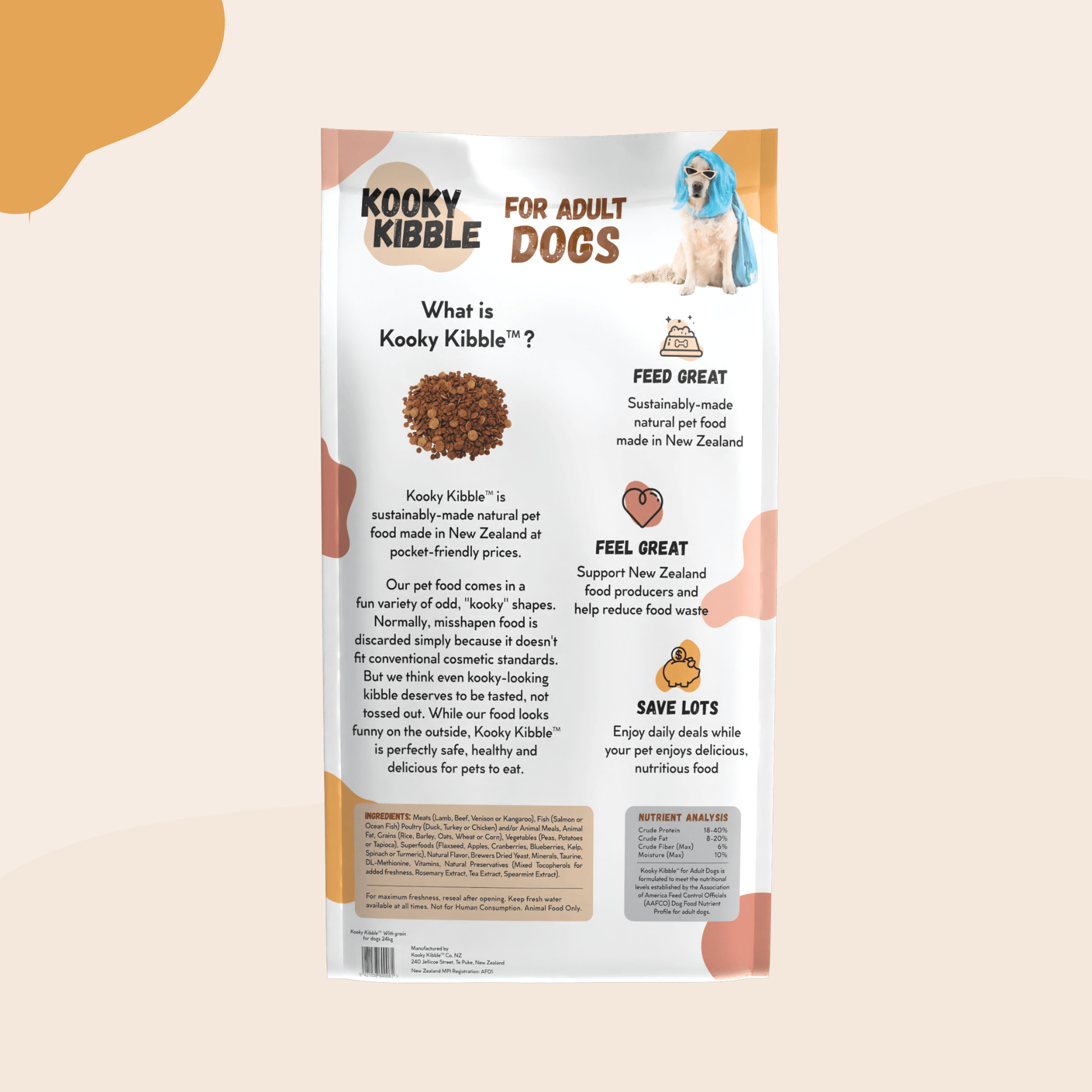 Kooky Kibble dog food recipe with grains and vegetables